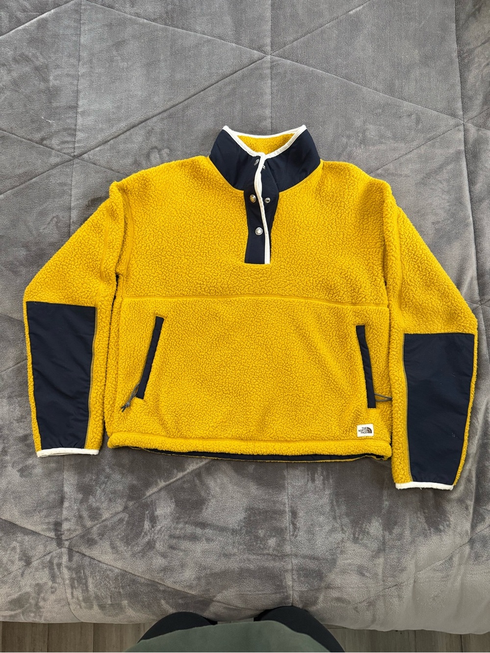 The North Face Yellow Sherpa Zip Pullover with Navy Trim